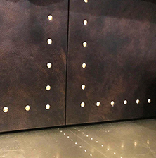 Bar back leather and brass with brass nailhead trim