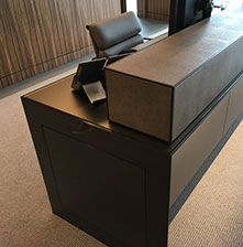 Rusell Reynolds leather wrapped desk detail Rusell Reynolds leather wrapped desk detail
